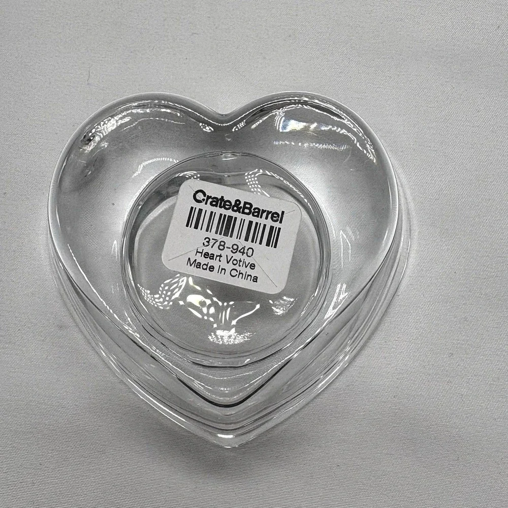 Crate and Barrel Candle Holder Heart Shaped Solid Glass Tea Light Votive Candles